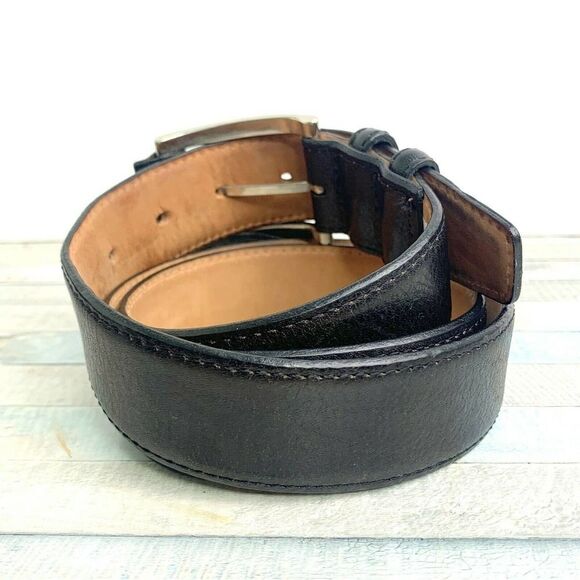 HANDCRAFTED BLACK GENUINE LEATHER SILVER TONE BUCKLE CASUAL MEN'S BELT 36 (21M - Picture 4 of 8
